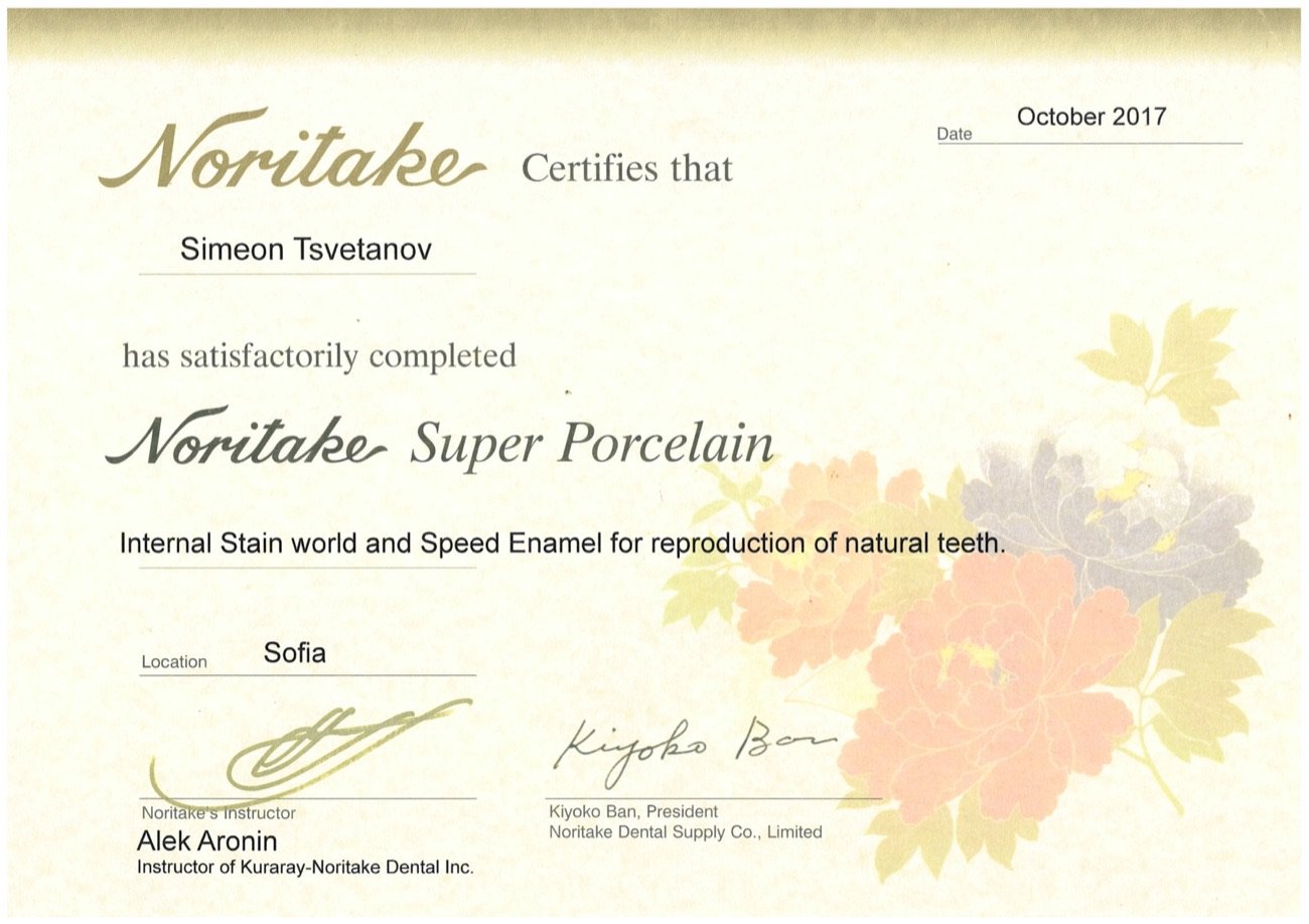 Noritake certificate — Super Porcelain — internal stain and speed enamel